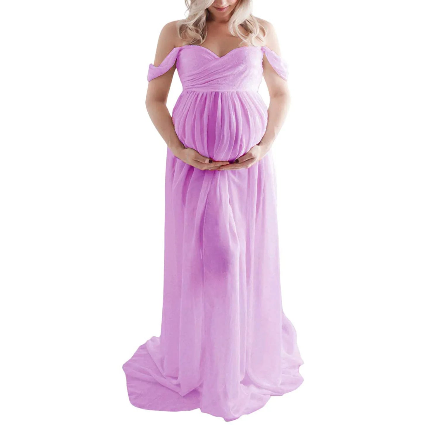 Sheer Off-Shoulder Maternity Photoshoot Gown