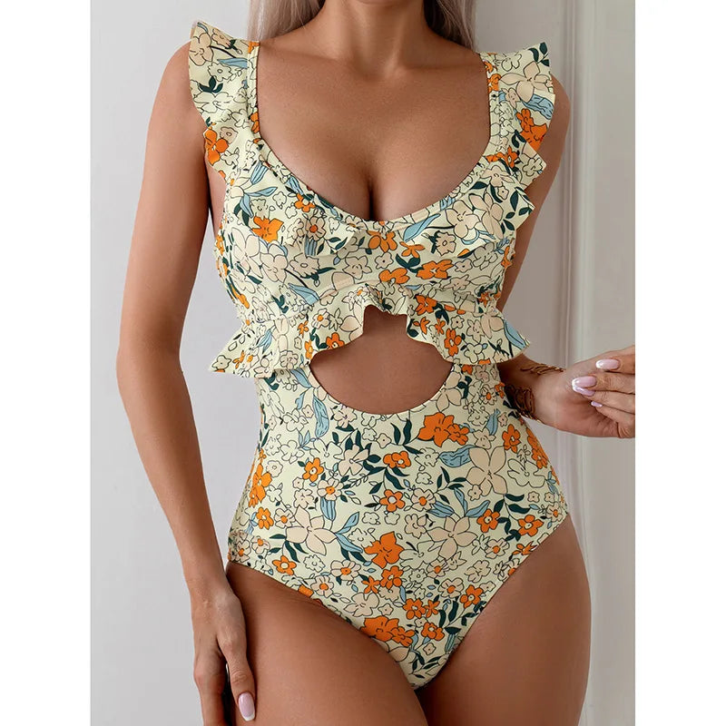 Floral Print One Piece Swimsuit
