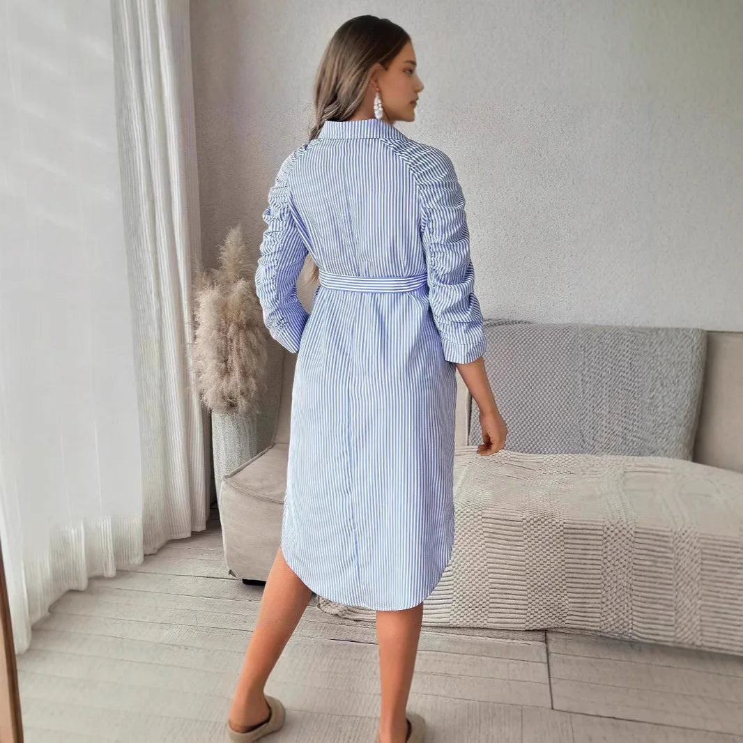 Striped Button-Up Maternity Shirt Dress