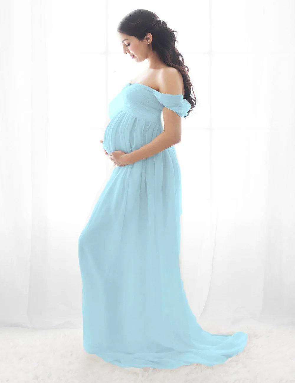 Sheer Off-Shoulder Maternity Photoshoot Gown