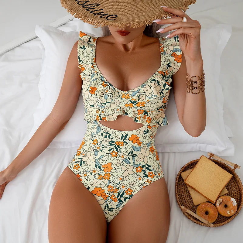 Floral Print One Piece Swimsuit