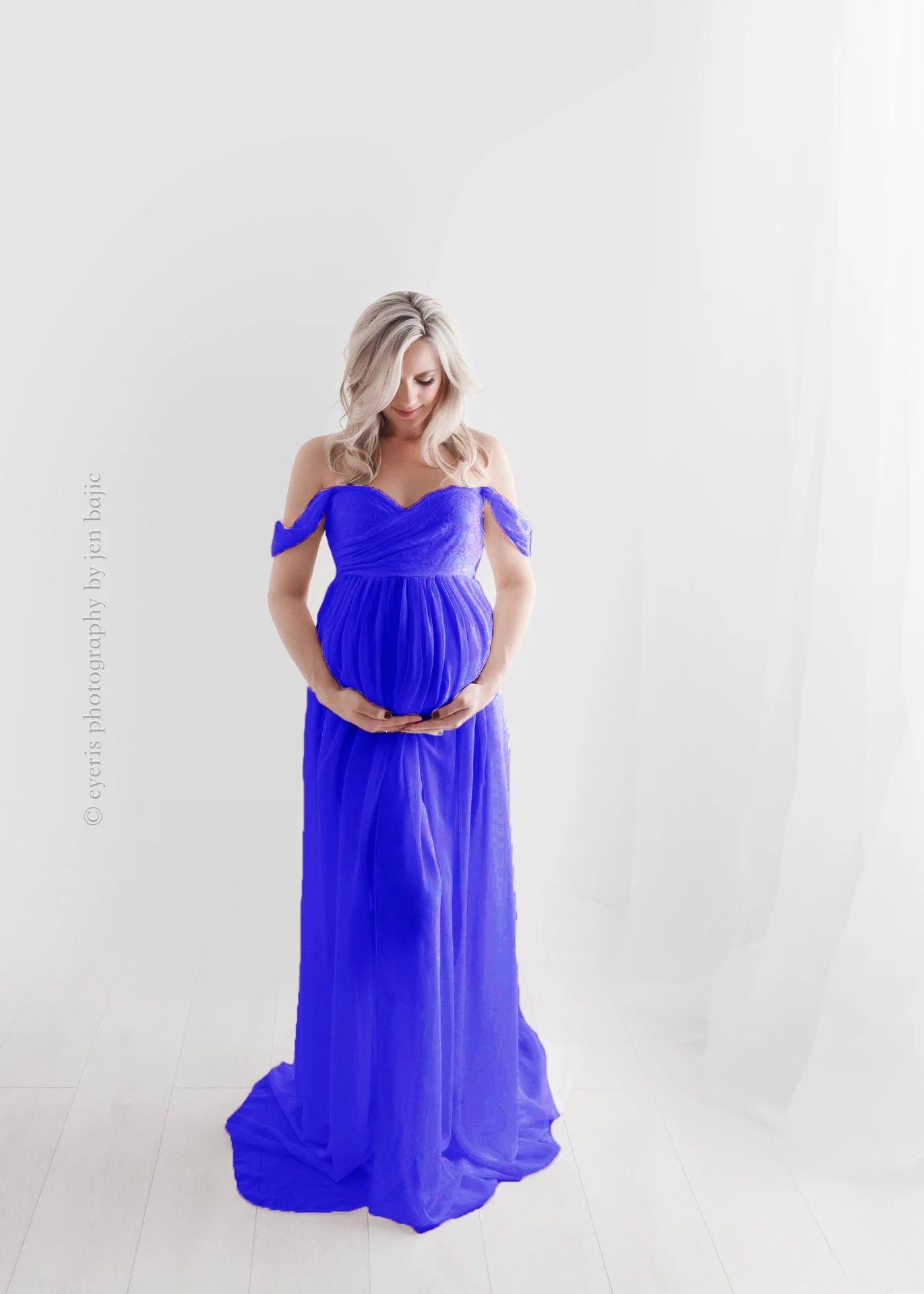 Sheer Off-Shoulder Maternity Photoshoot Gown