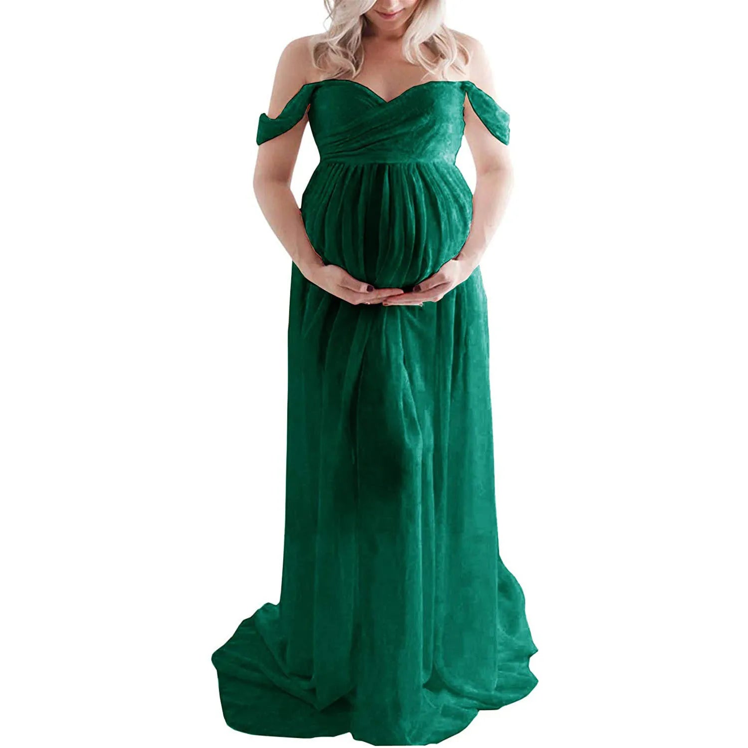 Sheer Off-Shoulder Maternity Photoshoot Gown