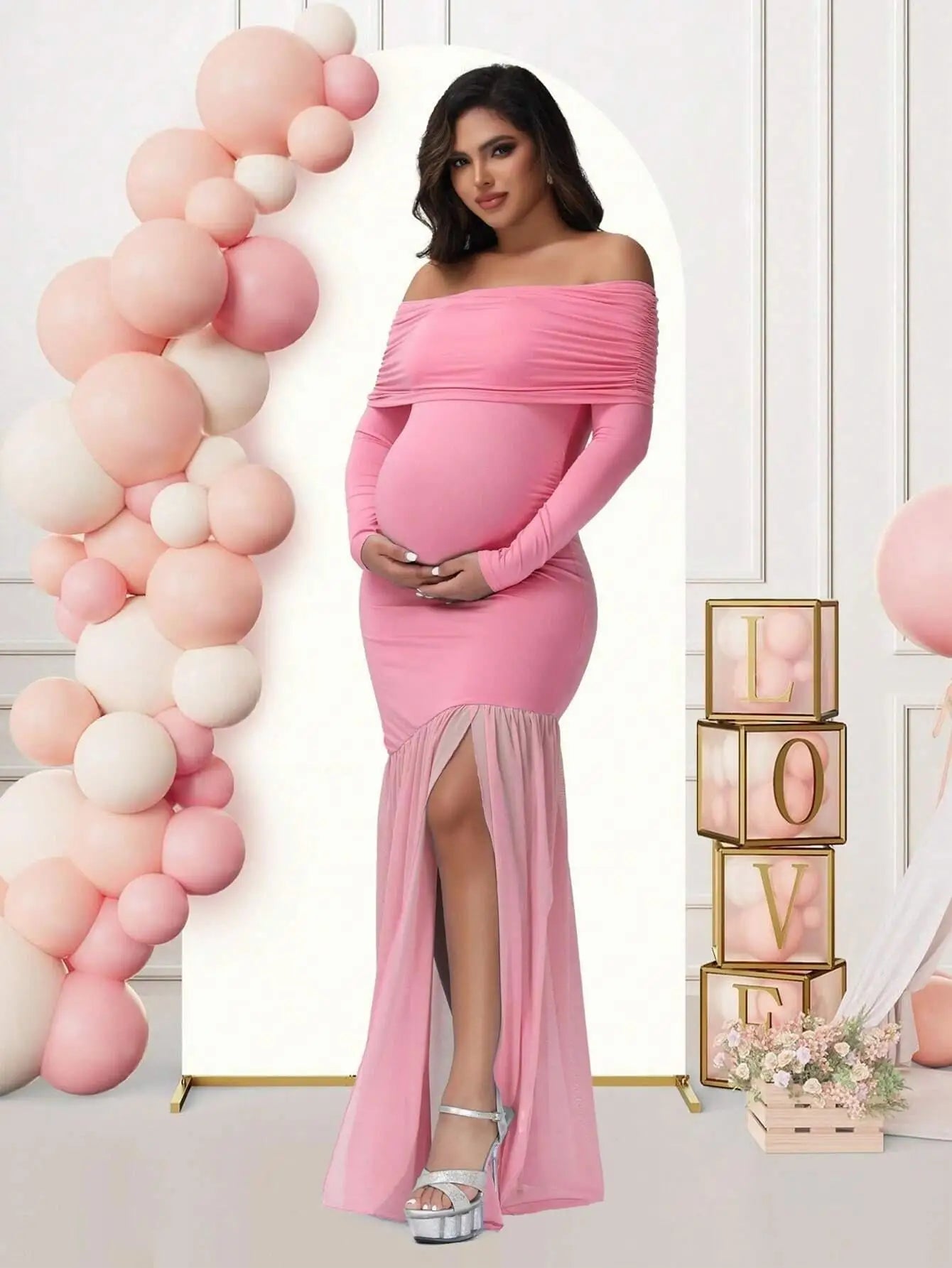 Off-Shoulder Maternity Photoshoot Gown