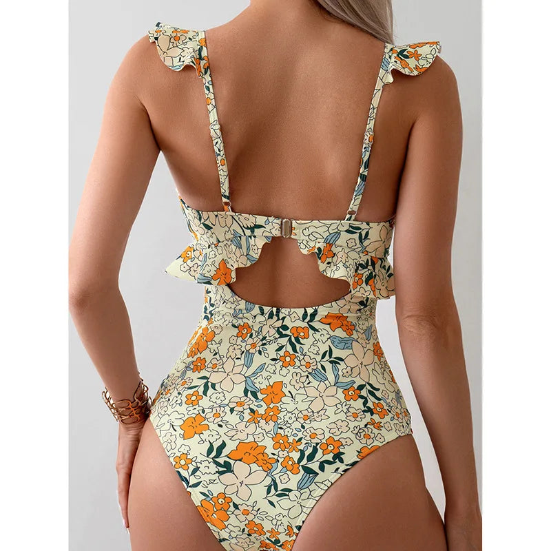 Floral Print One Piece Swimsuit