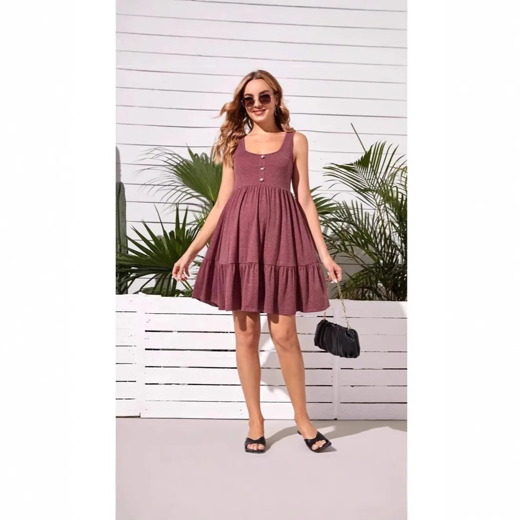 Sleeveless Button-Front Maternity Sundress