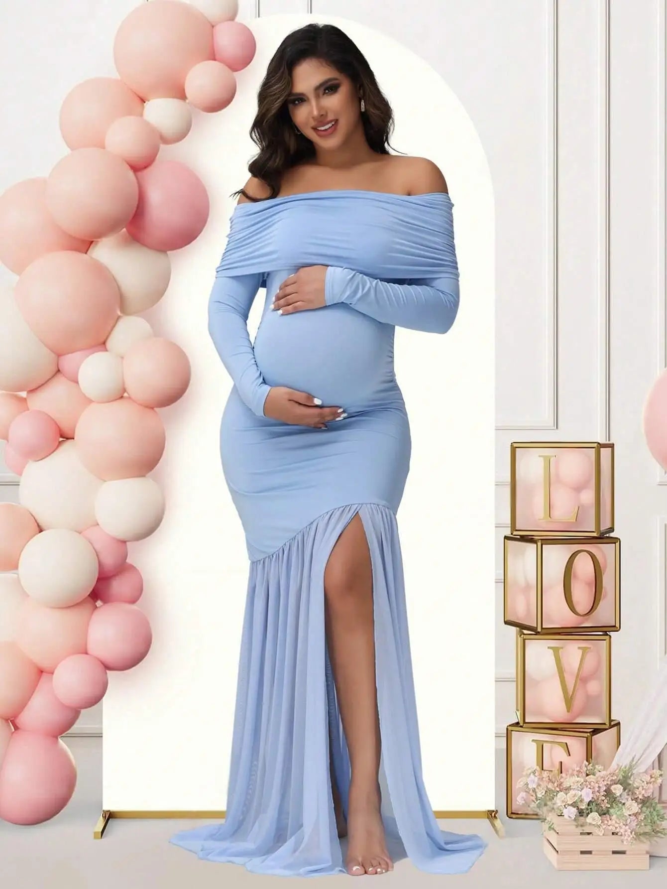 Off-Shoulder Maternity Photoshoot Gown