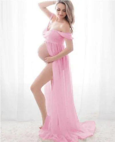 Sheer Off-Shoulder Maternity Photoshoot Gown