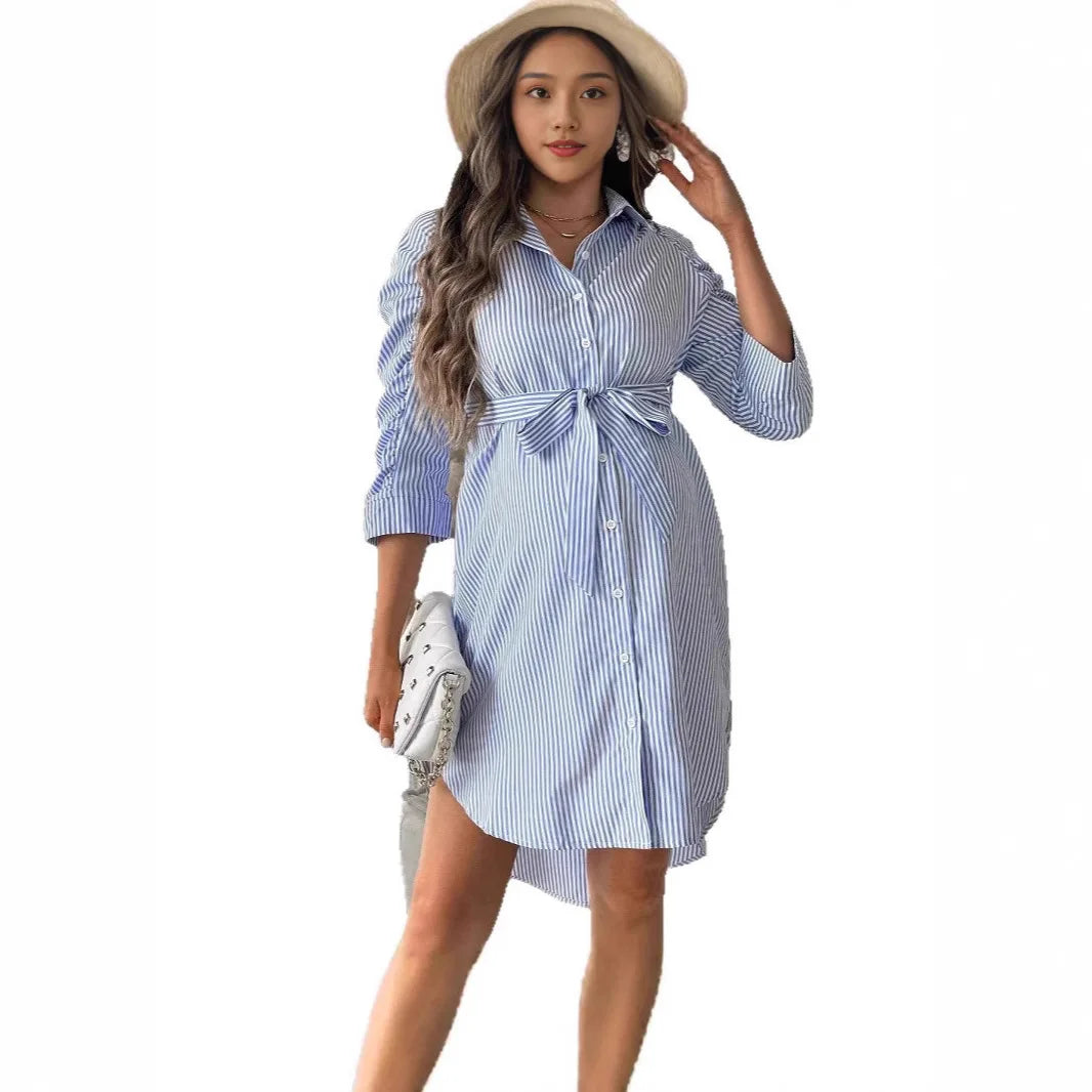 Striped Button-Up Maternity Shirt Dress
