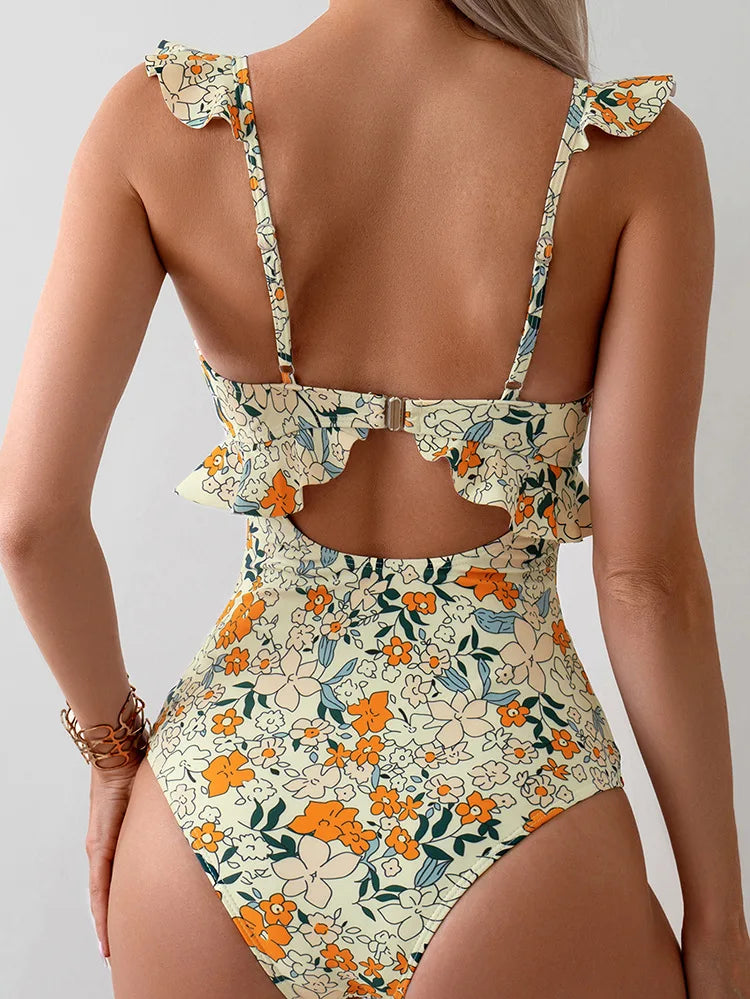 Floral Print One Piece Swimsuit