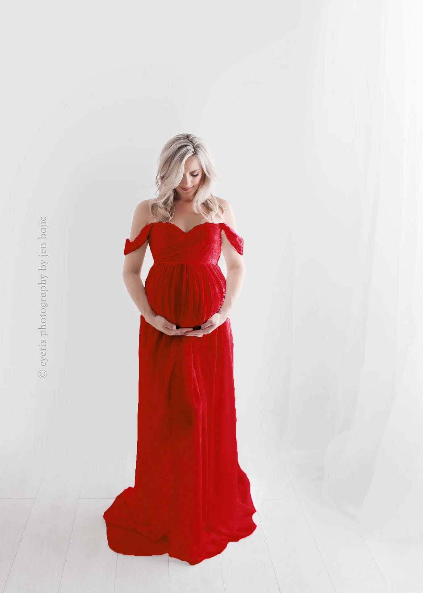 Sheer Off-Shoulder Maternity Photoshoot Gown