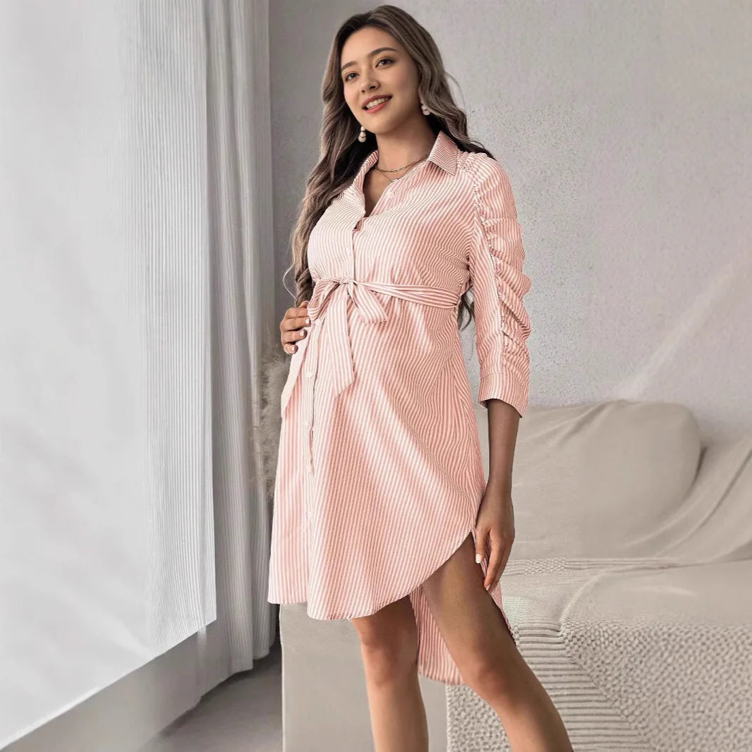 Striped Button-Up Maternity Shirt Dress